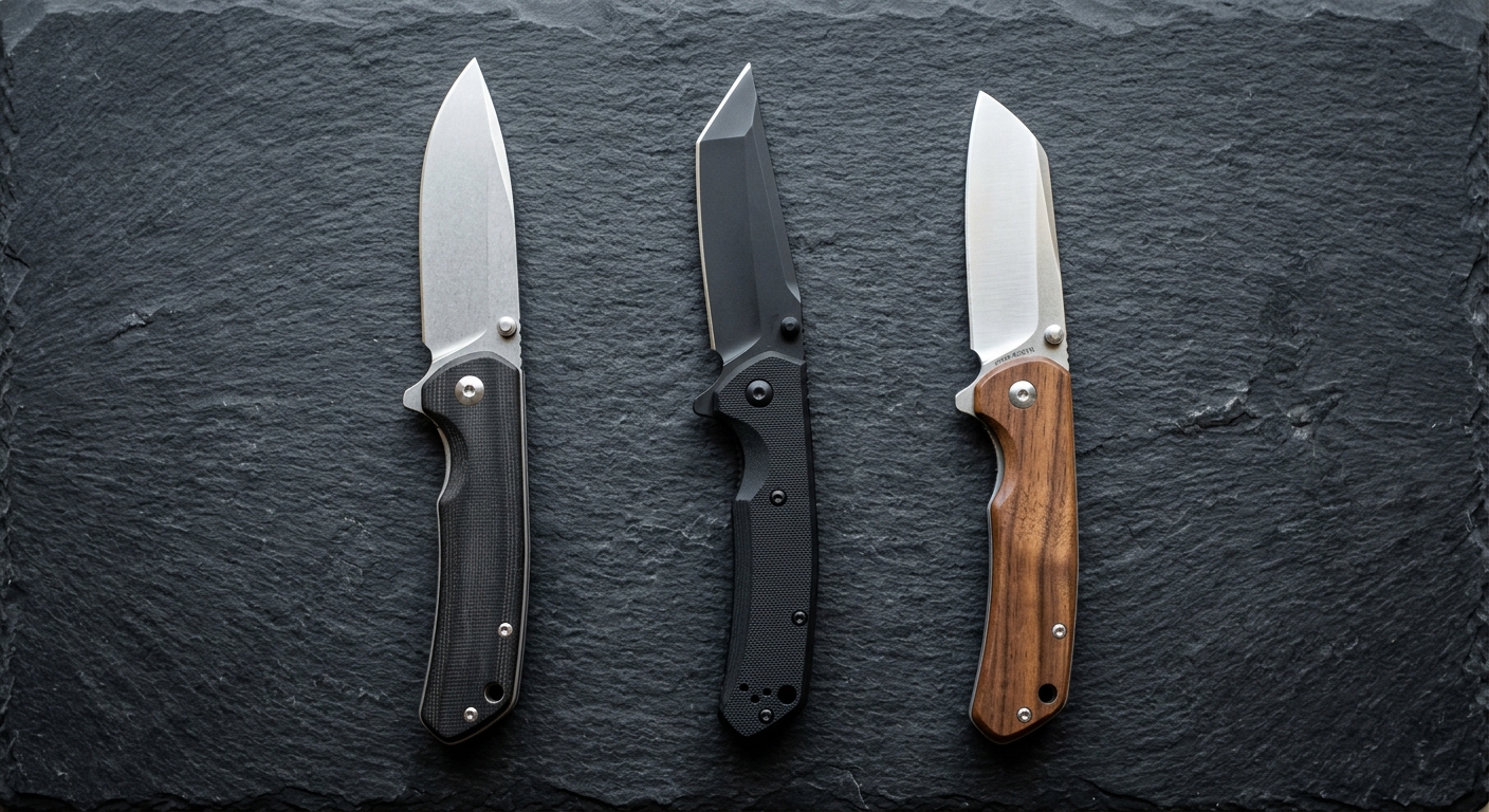 Comparison of drop point, tanto, and sheepsfoot folding knife blade profiles