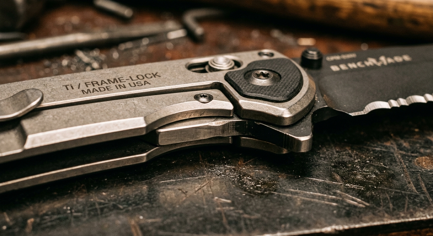 Close-up of a frame lock mechanism on an open folding EDC knife